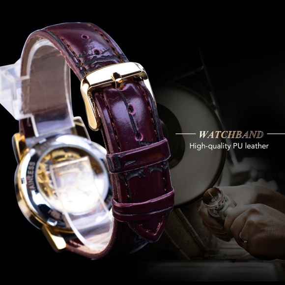COPY - Womens Automatic Transparent Skeleton Luxury Leather Band Ladies Watch G…
